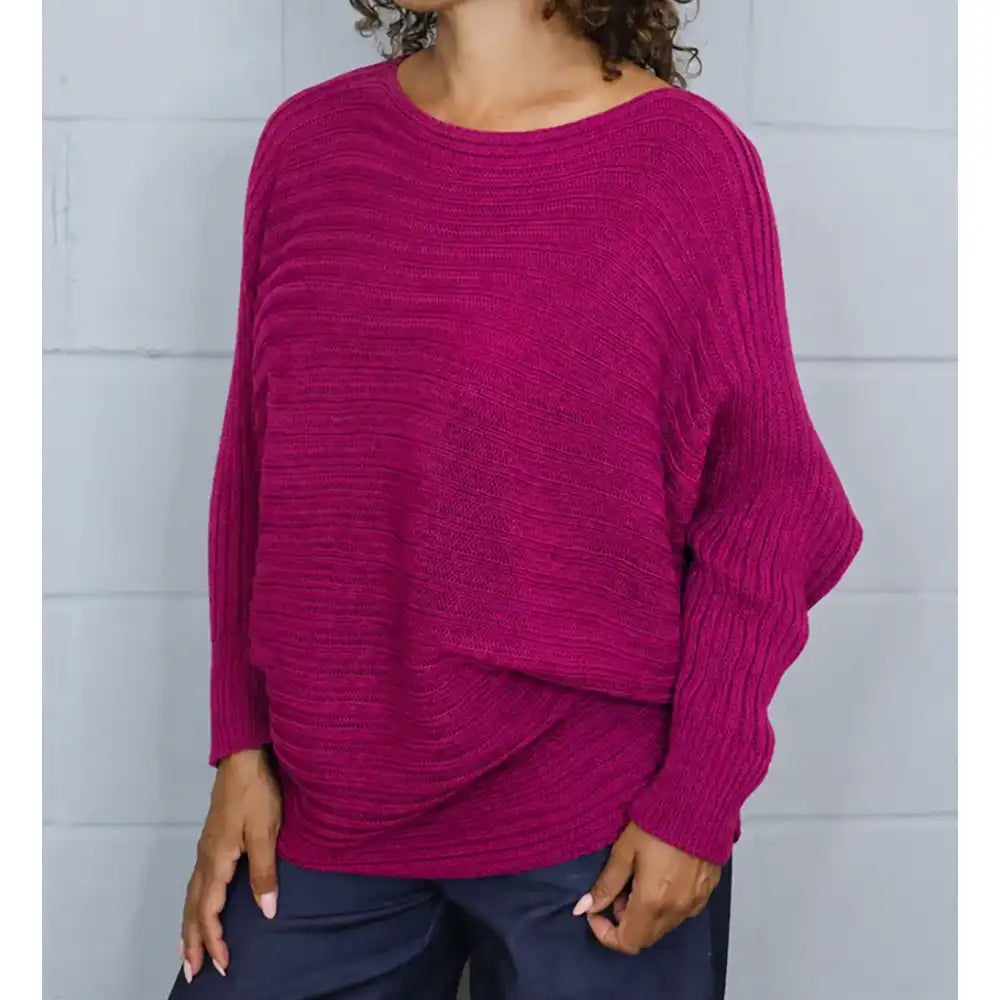 Slouchy ribbed knit jumper in magenta