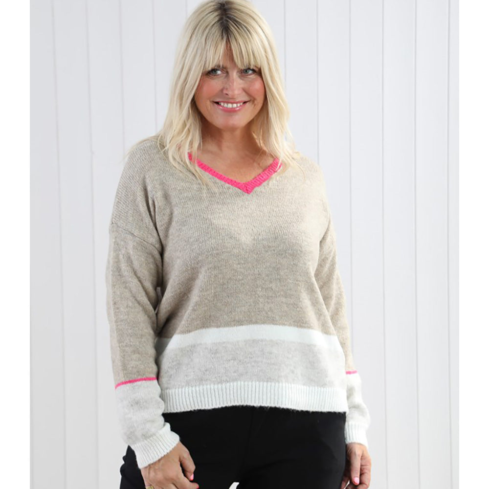 Woollen Striped Edge Jumper - Berry