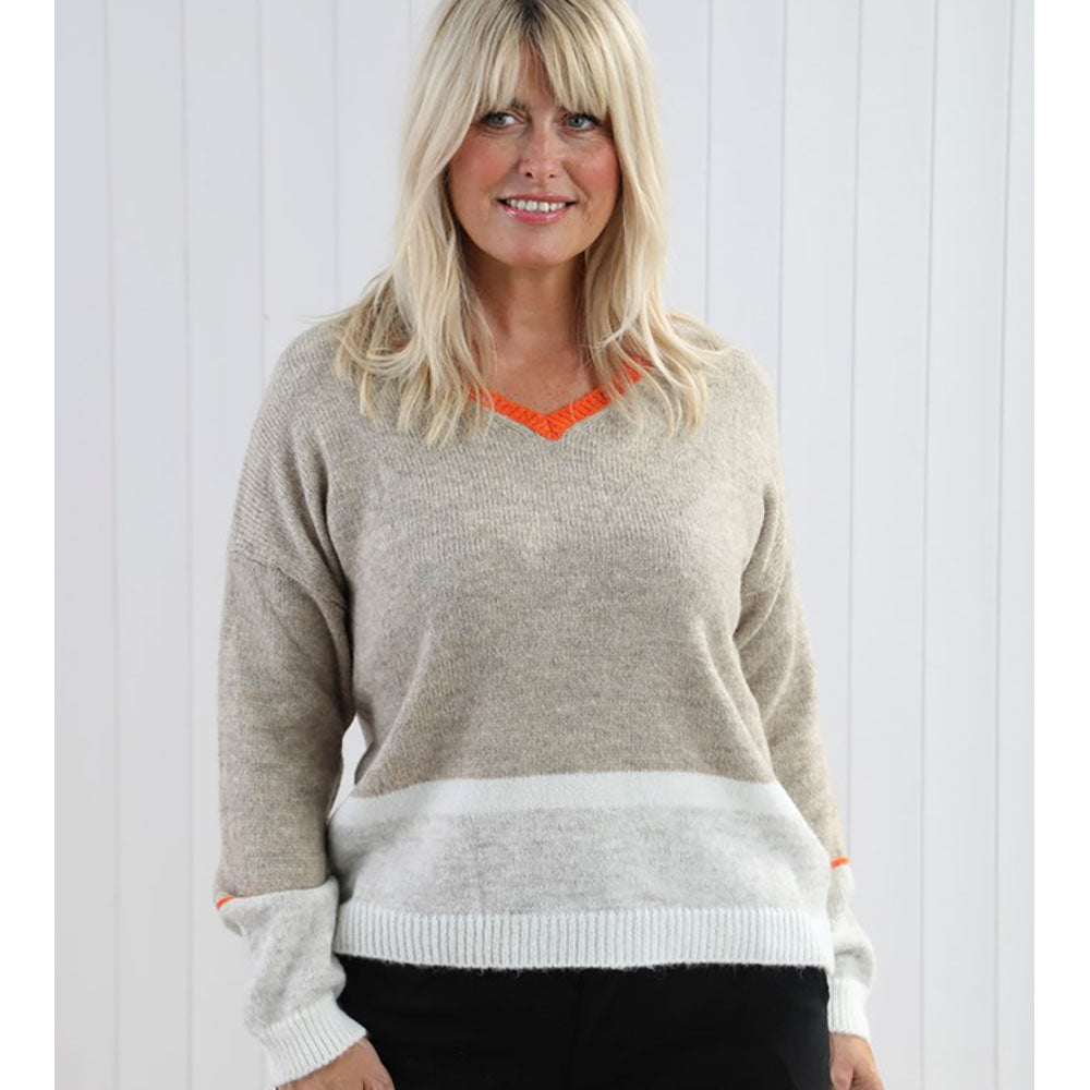 Woollen Striped Edge Jumper - Orange