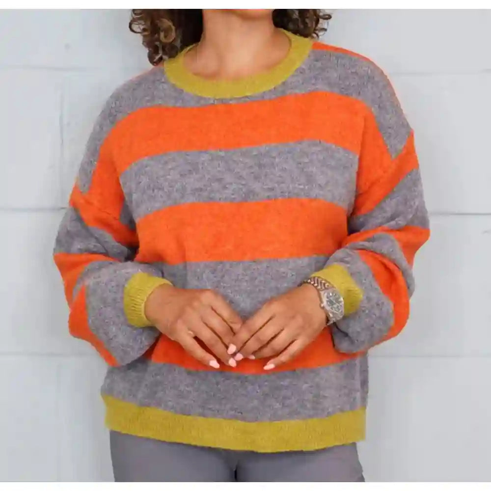 Woollen Tri-Colour Stripe Jumper - Orange