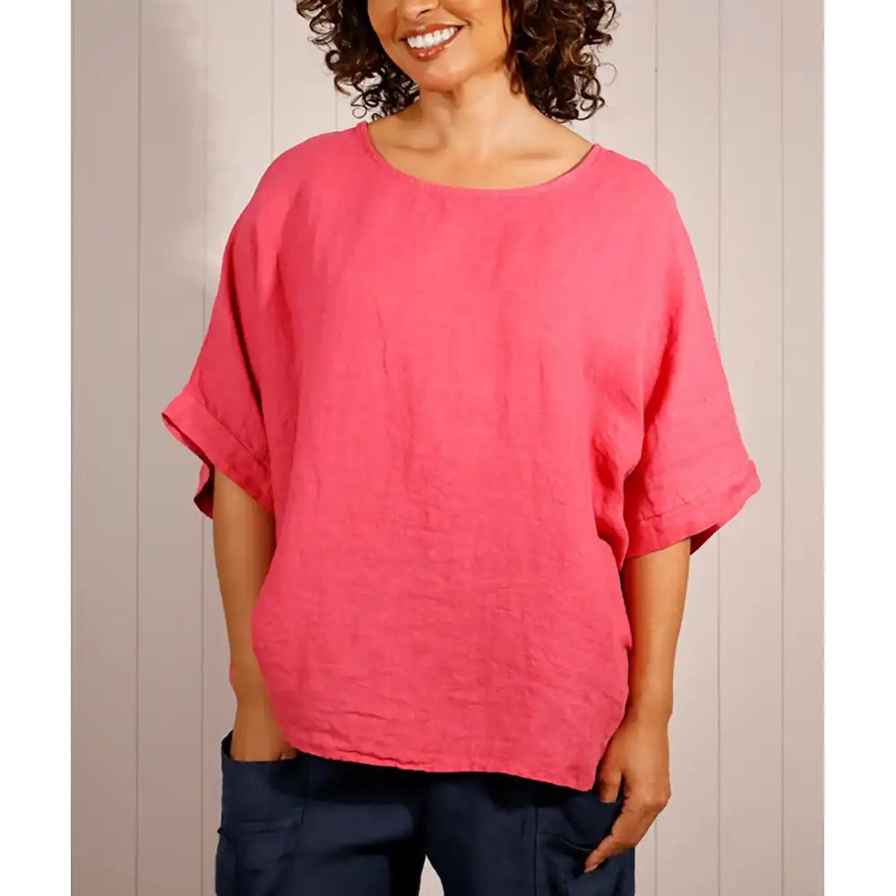 Linen Boxy Top -  Strawberry