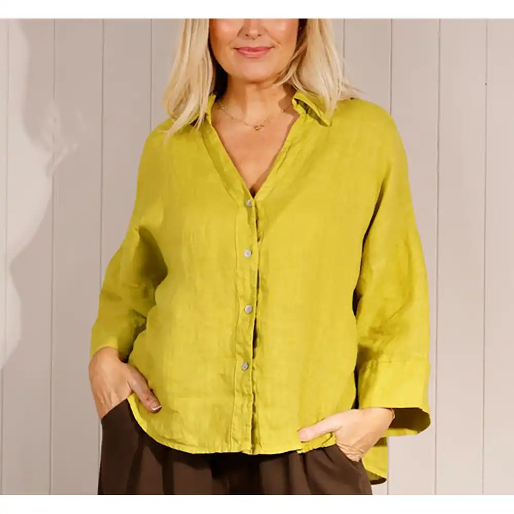 Floaty Button Linen Shirt - Lime