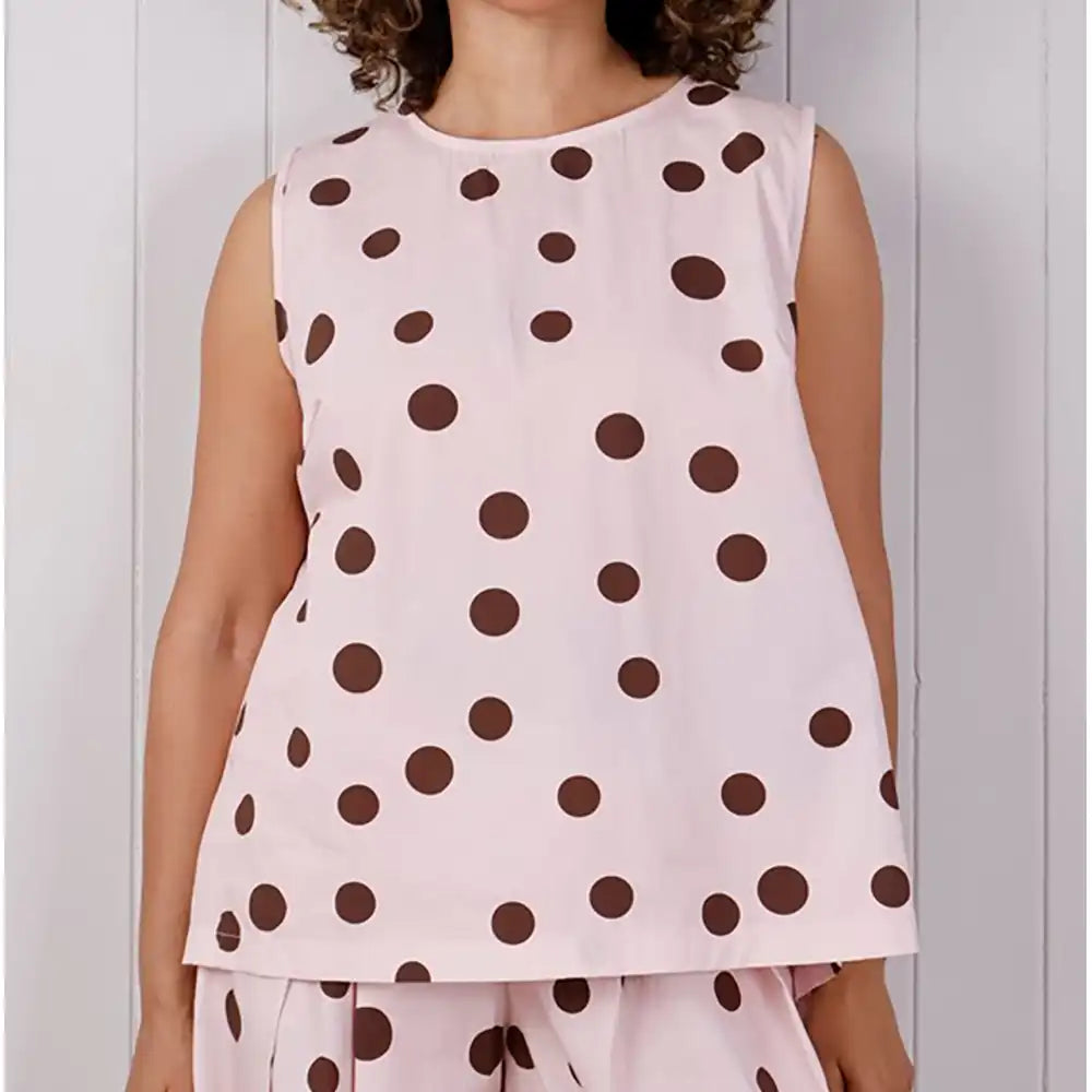 Polka Dot Vest Top - Pale Pink & Brown