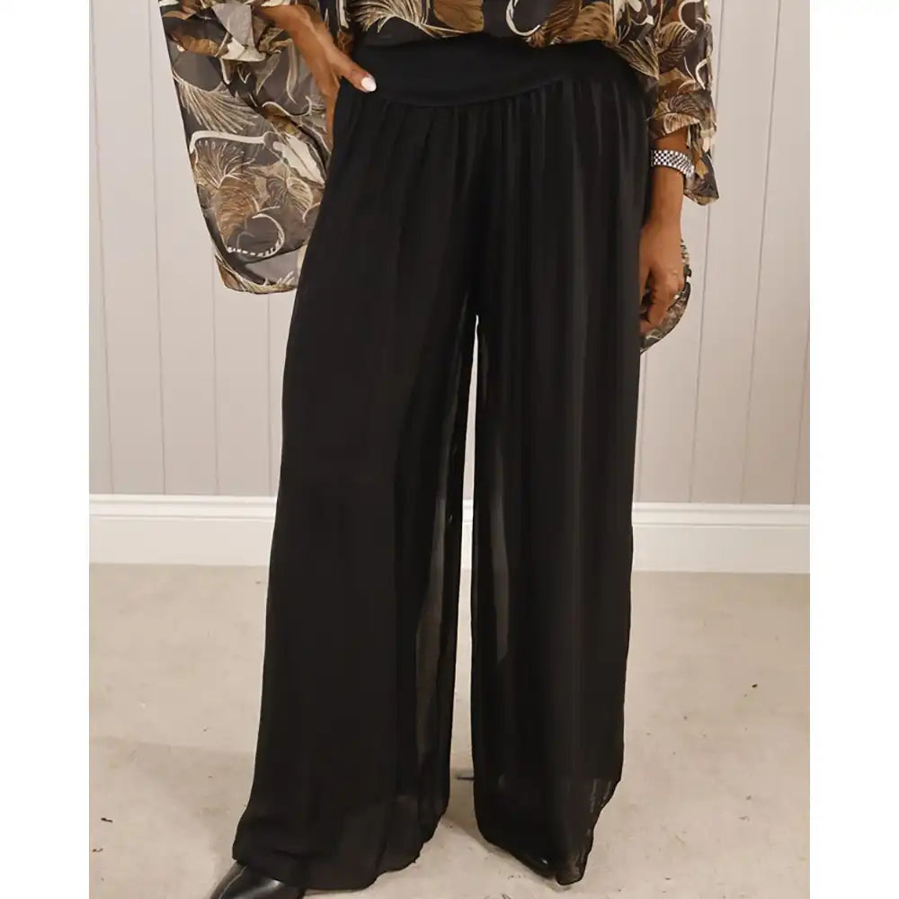 Silk Foldover Band Trousers - Black