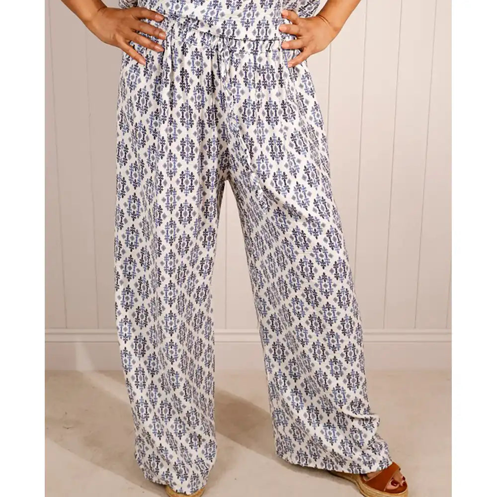 Aztec Mono Wide Leg Trousers - Blue