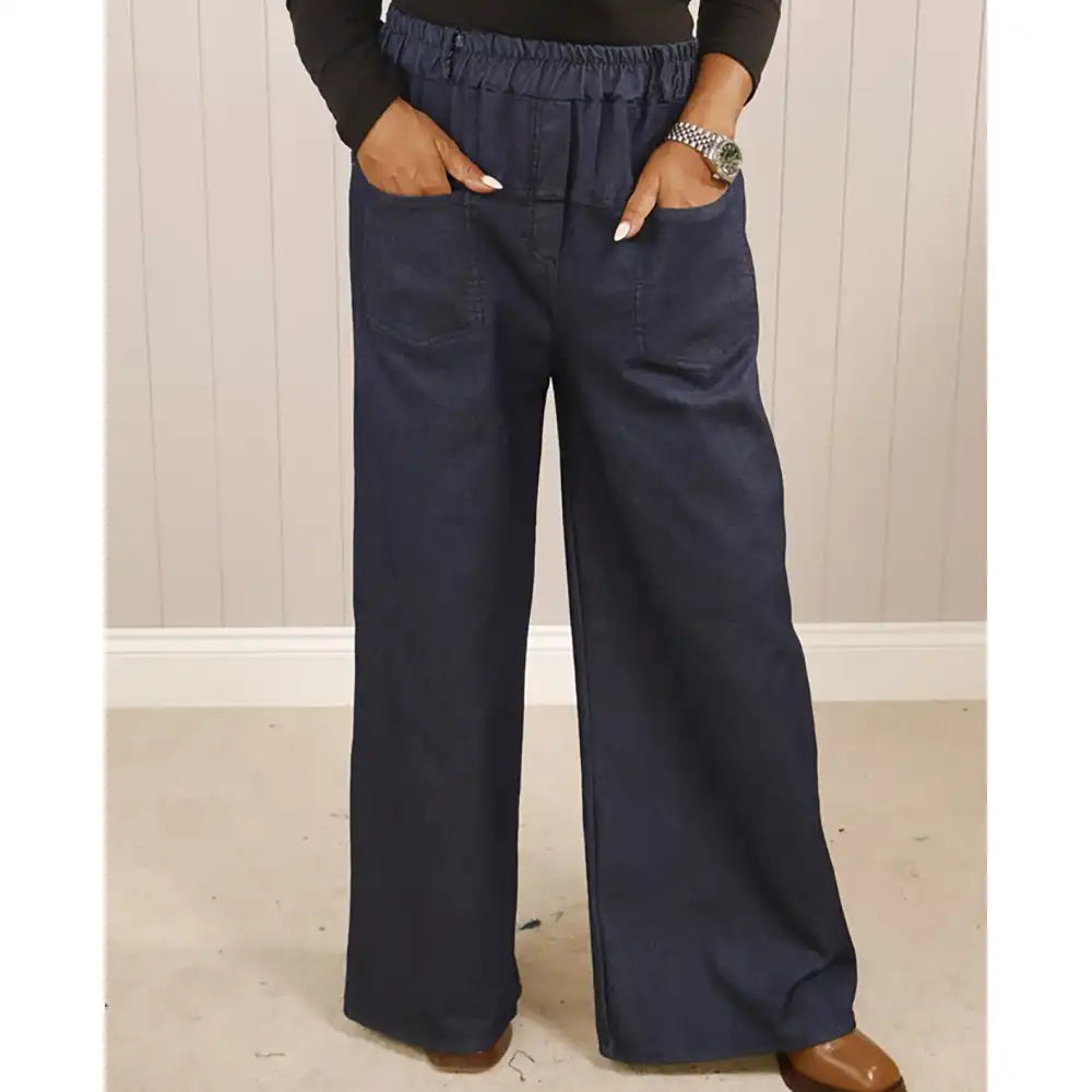 Front Pocket Wide Leg Jeans - Dark Denim