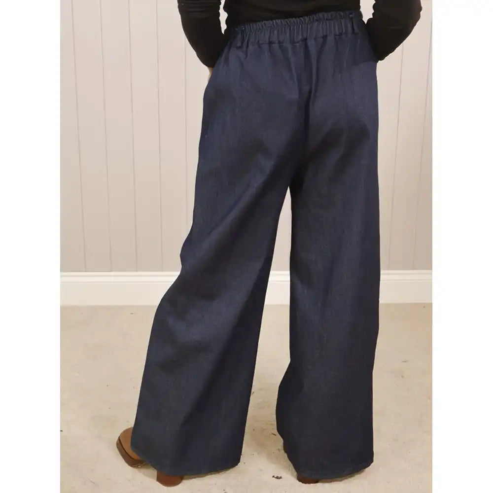 Front Pocket Wide Leg Jeans - Dark Denim