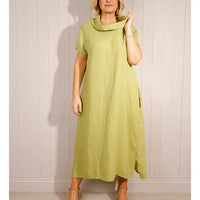 Cowl neck dress with short sleeves in lime 