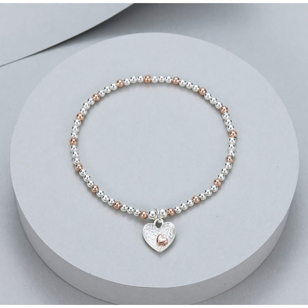Gracee Silver & Rose Gold Heart Charm Bracelet