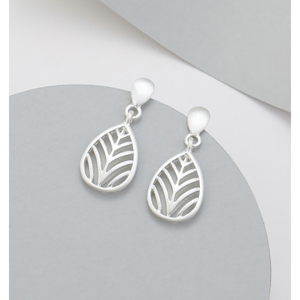 Gracee Drop Leaf Earrings in Silver