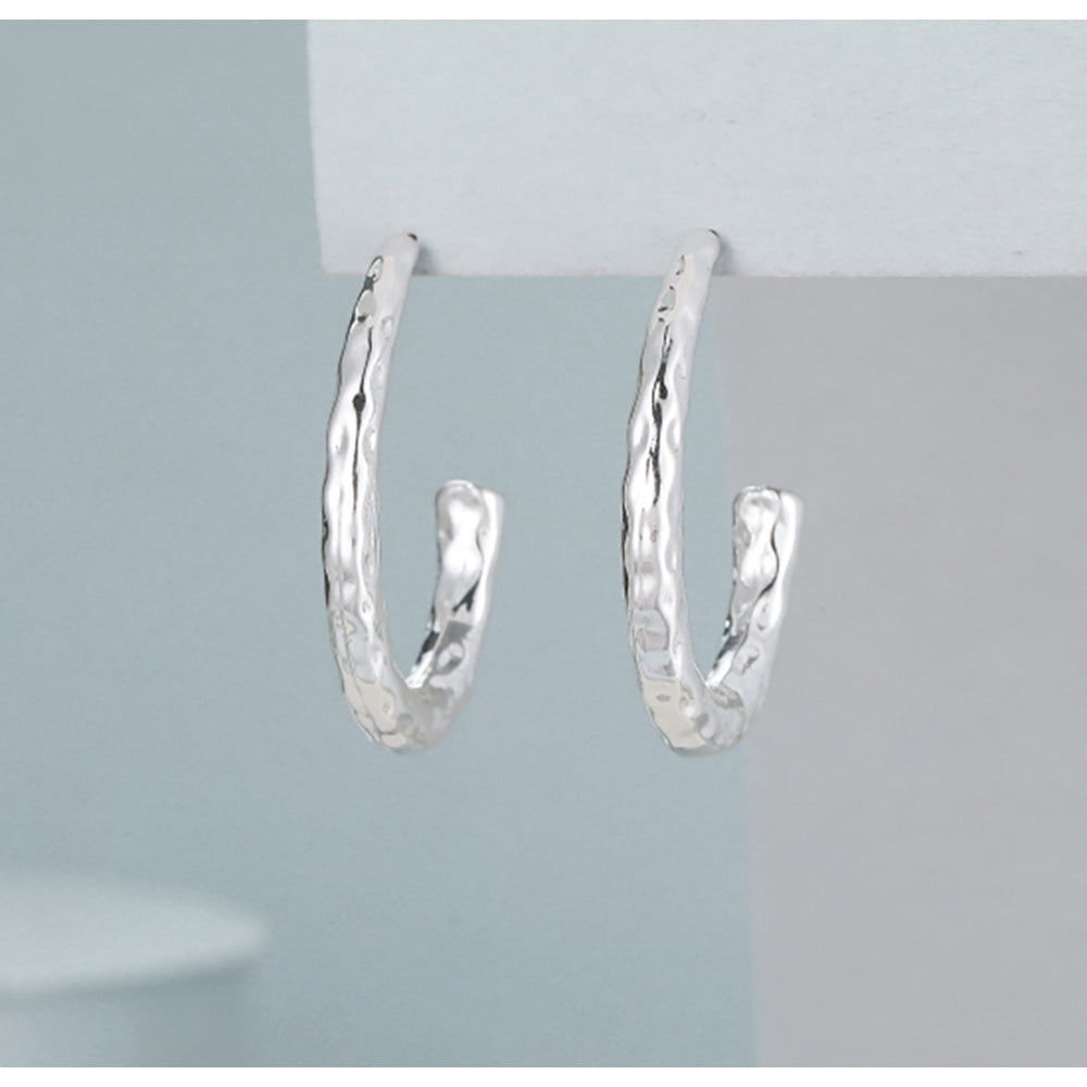 Gracee Beaten Silver Hoop Earrings