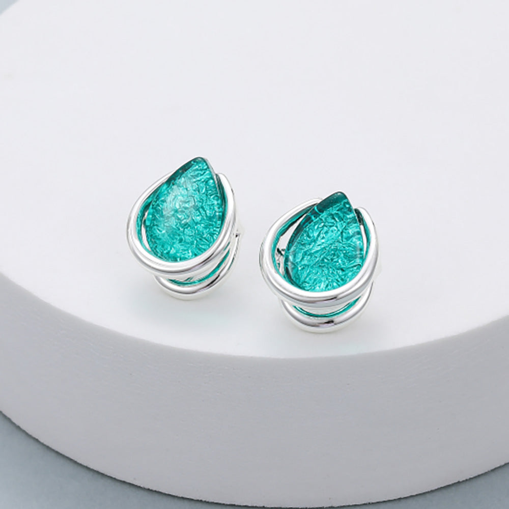 Gracee Blue Teardrop Stud Earrings