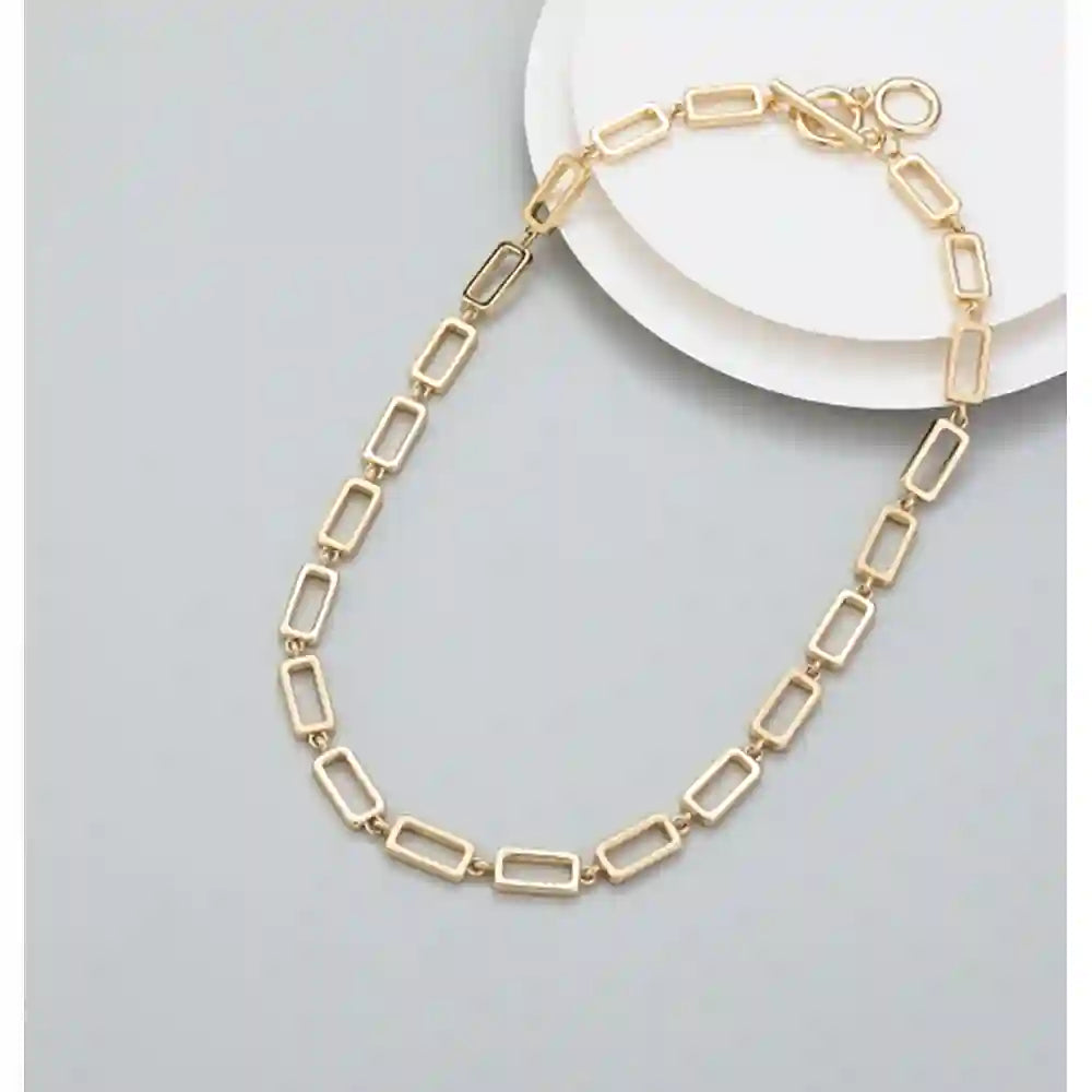 Rectangular Links Chain Necklace - Gold