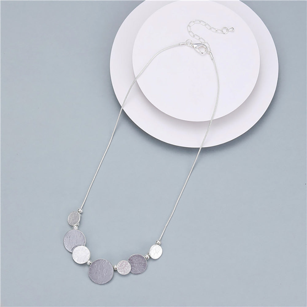 Gracee Beaten Disc Circles Short Necklace Silver