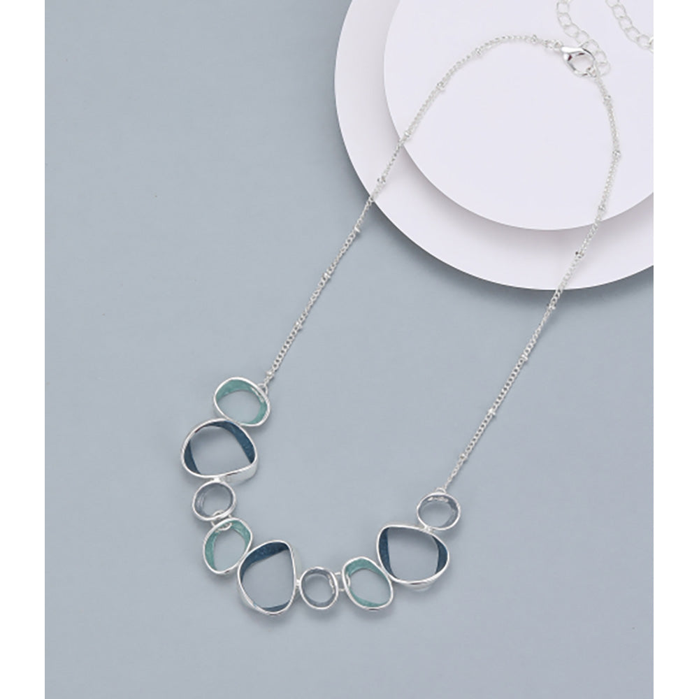Gracee Shiny Circles Short Necklace Silver & Blue