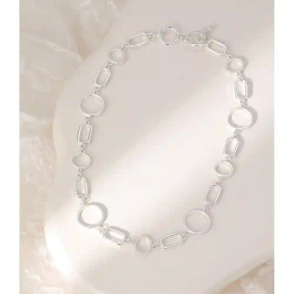 Mixed shape silver necklace with T bar fastener