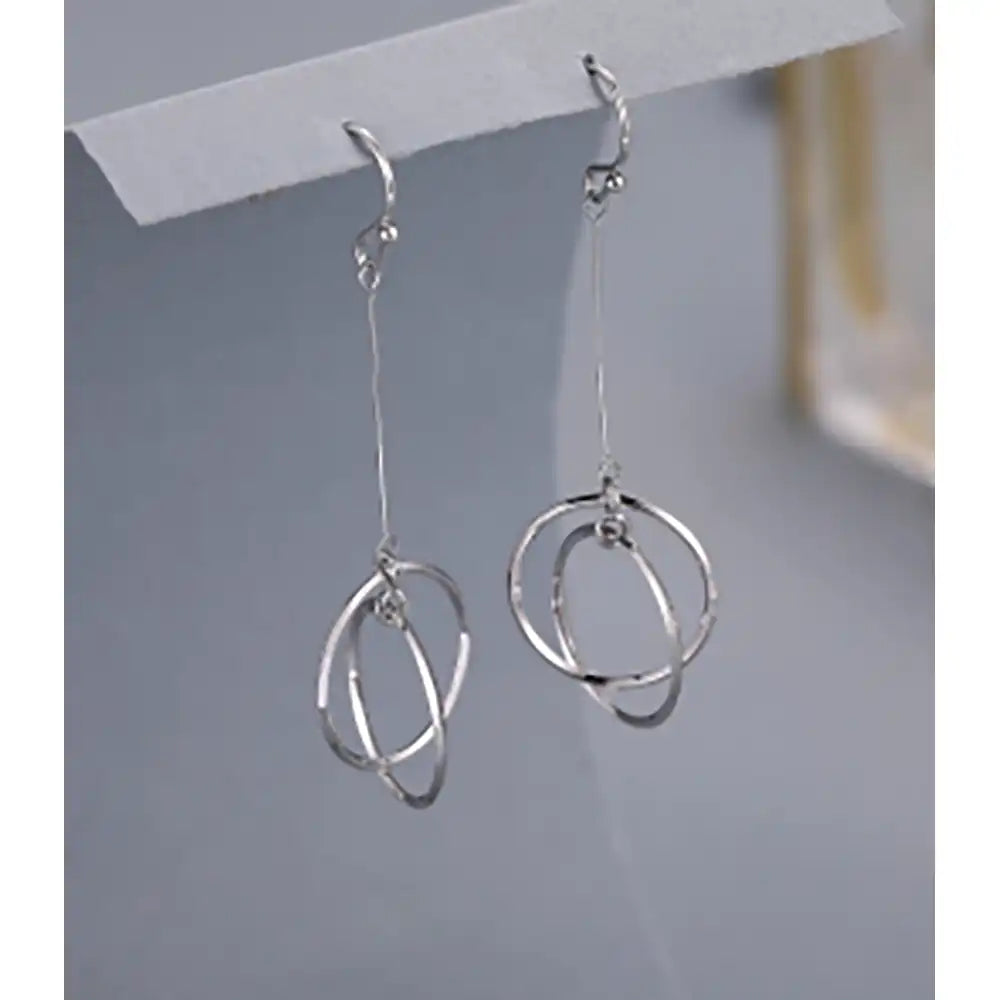 Silver Drop Double Hoop Earrings