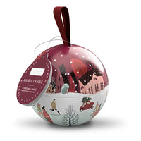Decorative Christmas bauble candle with a winter scene design on a white background