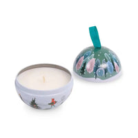 Candle in a tin with a forest design on a white background
