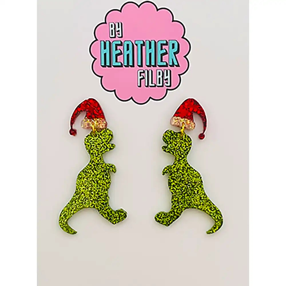 Sparkly Christmas Dinosaur Earrings