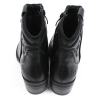 Heavenly Feet black cowboy style ankle boots. Low cuban heels. Zip fastening. Western style stitching. Back view.