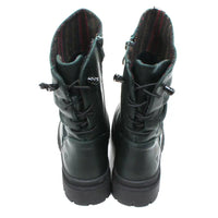 Heavenly Feet Gretel high ankle boots in dark ocean, green colour. Zip opening pull on fit. Creased design around the ankle for a more casual look. Substantial black rubber soles. Back view showing laced back.