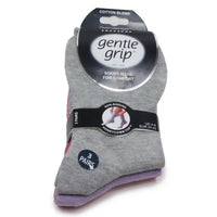 Pack of gray socks with a 'gentle grip' label on a white background