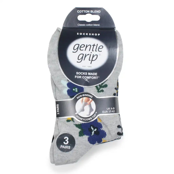Grey soft top socks with blue flowers