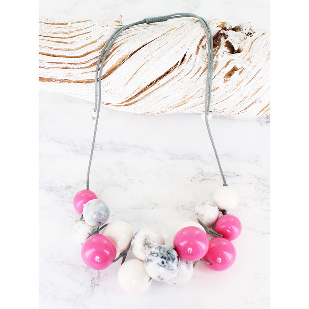 Suzie Blue Pink & Marble Resin Ball Necklace