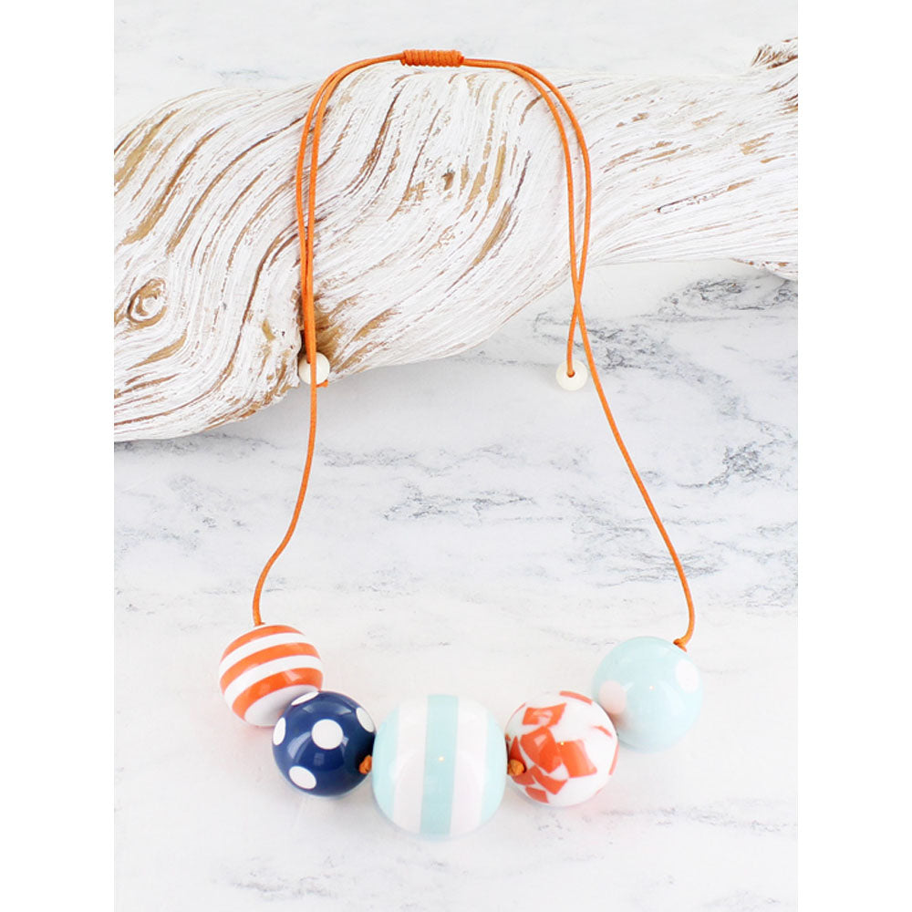 Suzie Blue Cloud Stripey Resin Ball Necklace