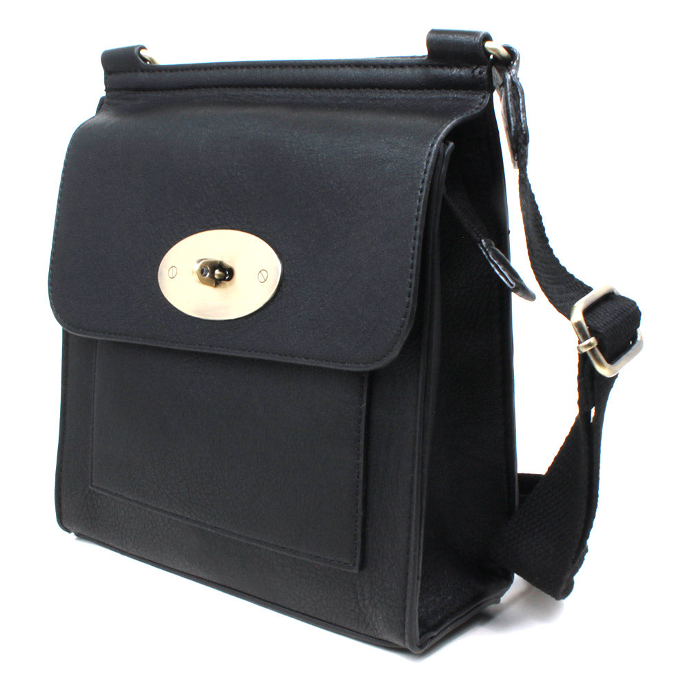 Crossbody Brass Clasp Bag - Black