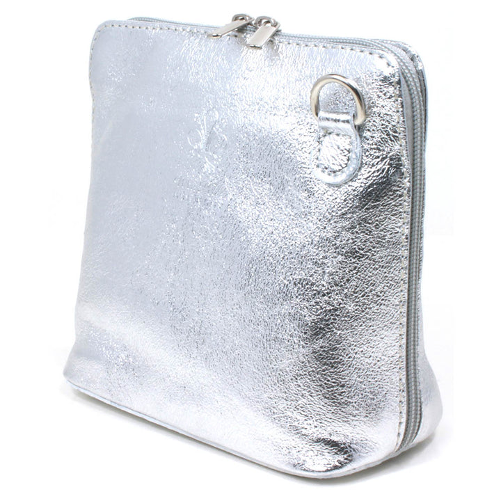 Leather Small Cross Body Bag in Silver