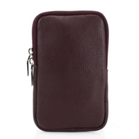 A small pebbled leather zippered pouch in a deep burgundy color, shown against a plain white background.