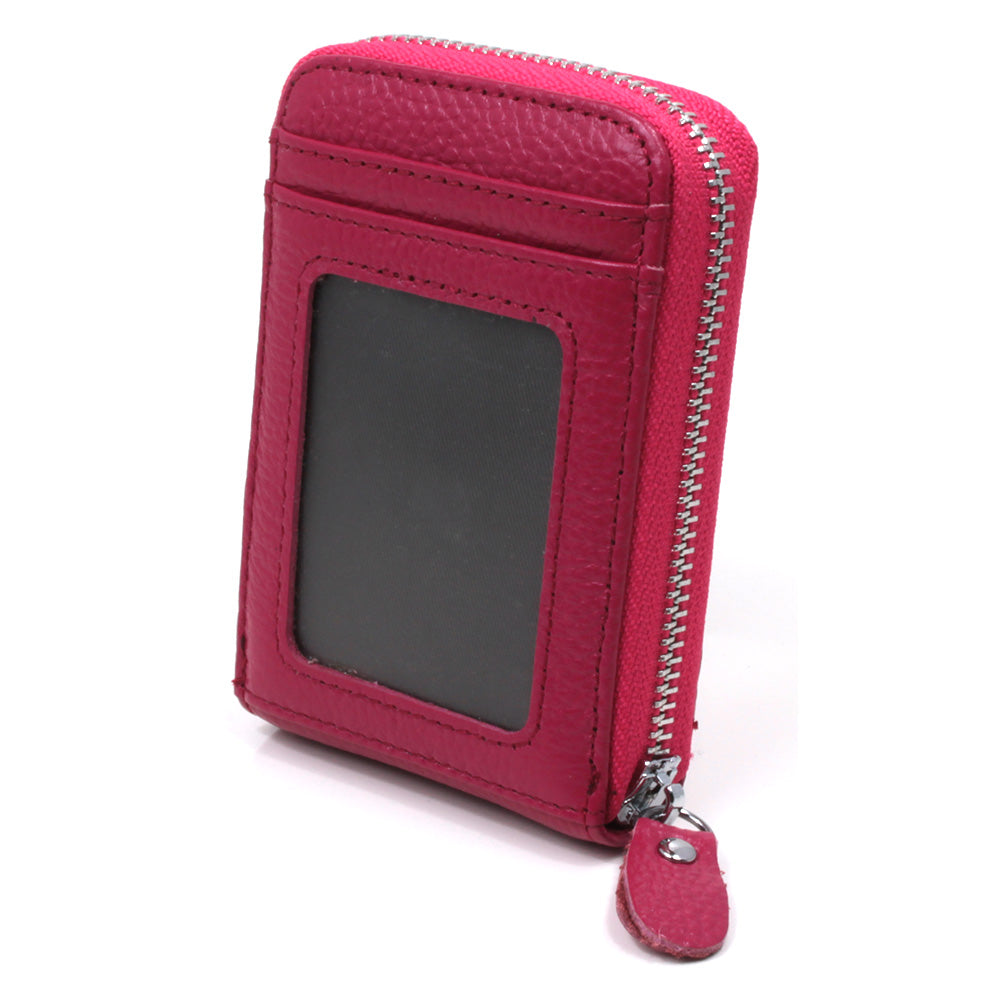 Portrait Leather Card Wallet - Fuchsia