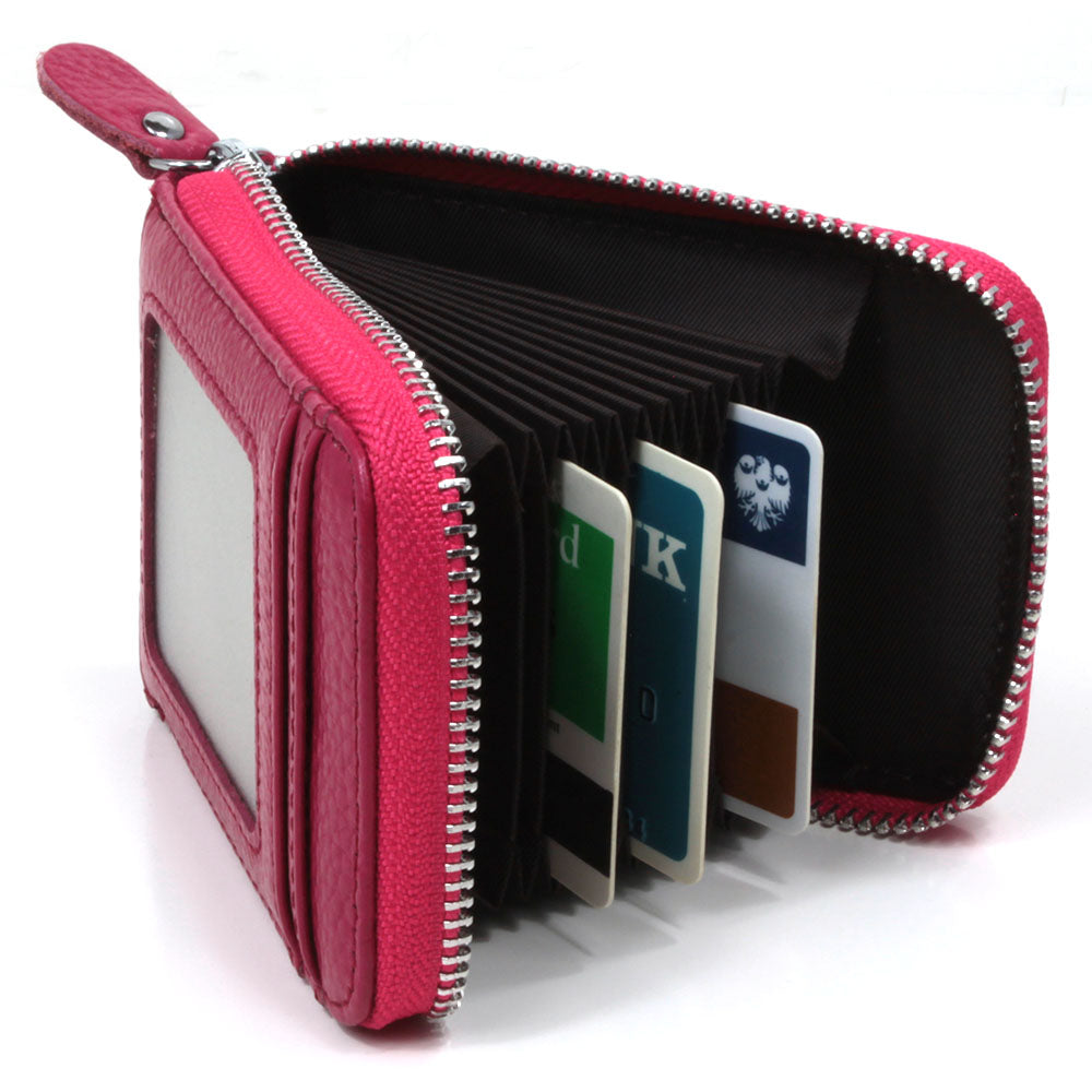 Portrait Leather Card Wallet - Fuchsia