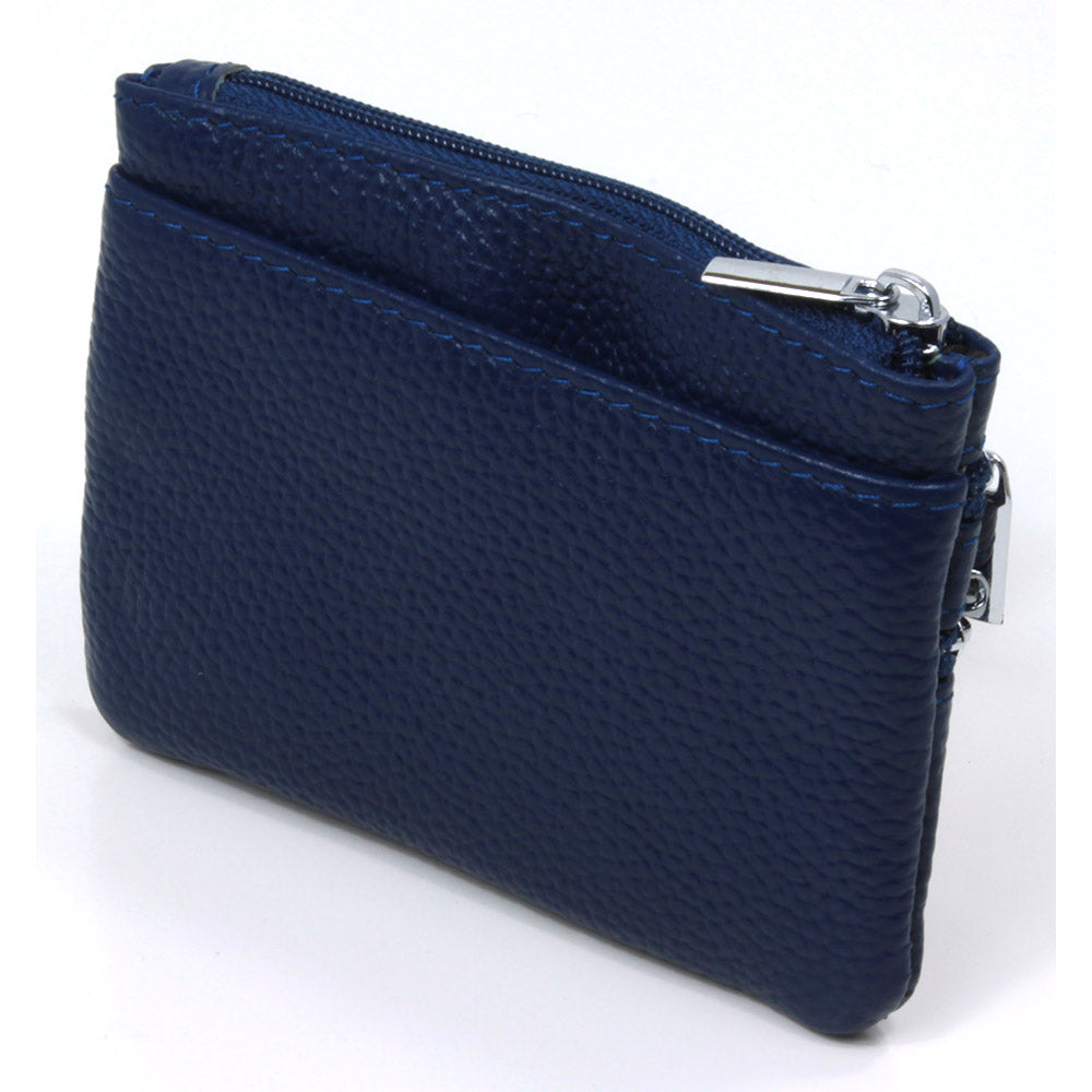 Leather Triple Zip Purse - Blue