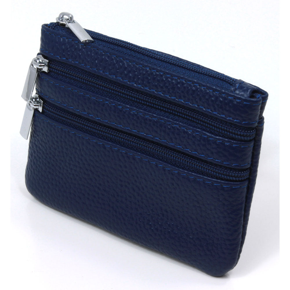 Leather Triple Zip Purse - Blue