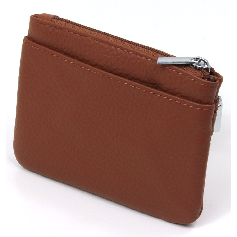 Leather Triple Zip Purse - Brown