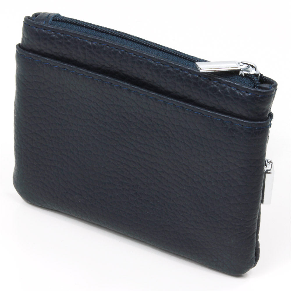 Leather Triple Zip Purse - Navy