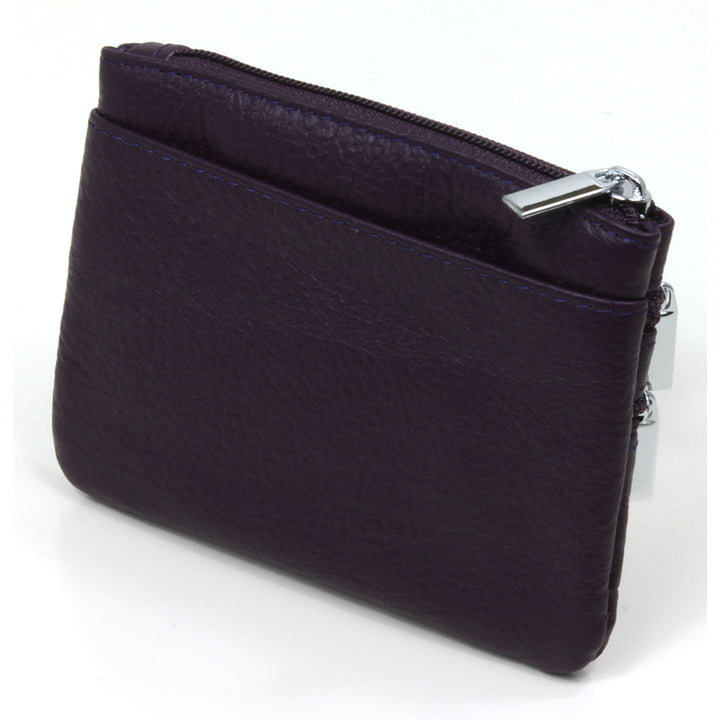 Leather Triple Zip Purse - Purple