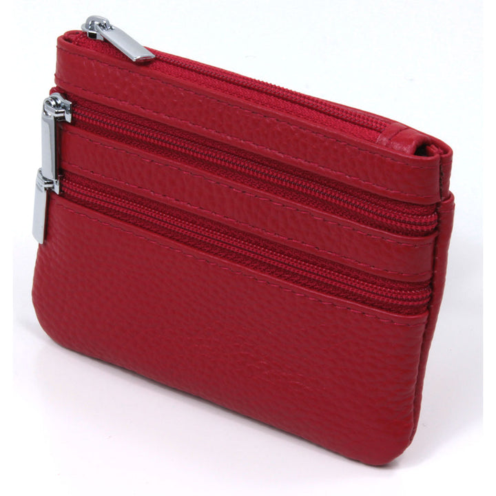 Leather Triple Zip Purse - Red