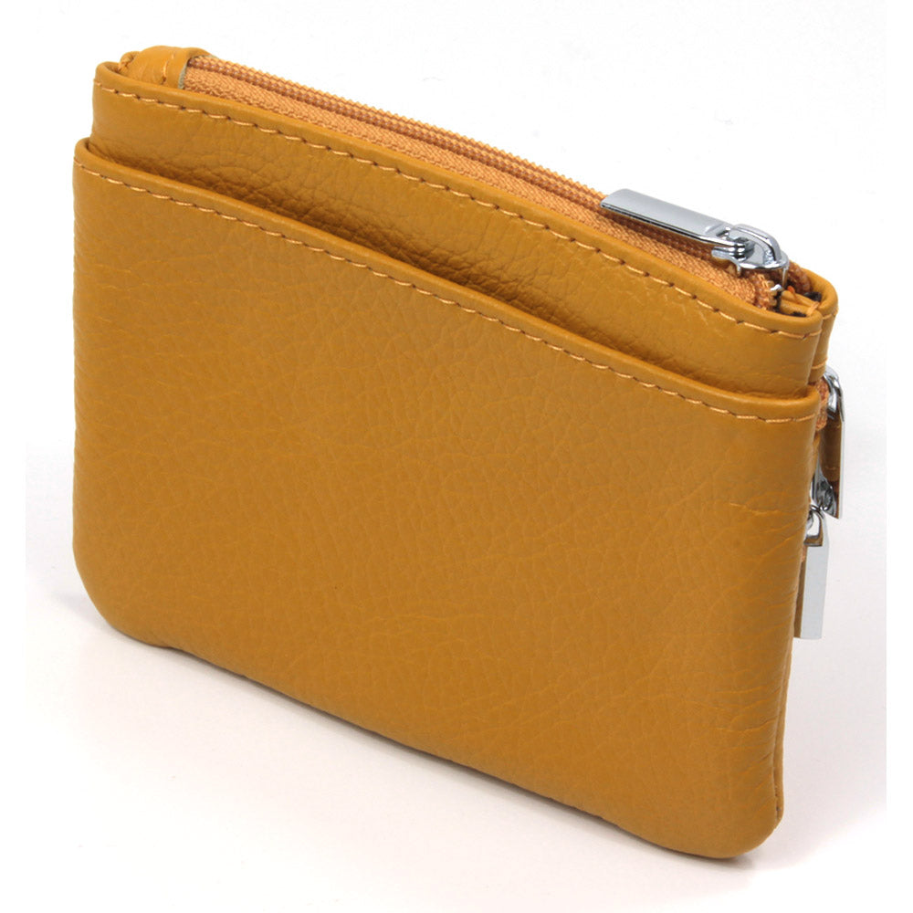 Leather Triple Zip Purse- Yellow