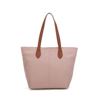 Pale Pink tote bag with tan brown shoulder straps. On a white background.