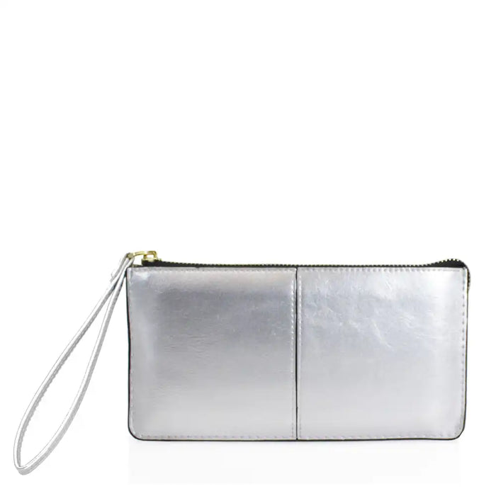 Silver coloured wrist purse