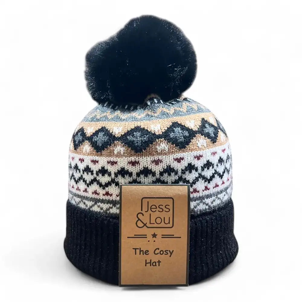 Unisex Nordic Bobble Hat - Black
