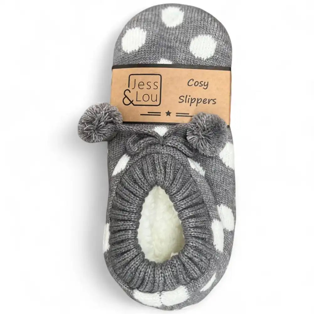 Spotty Cosy Slippers - Grey