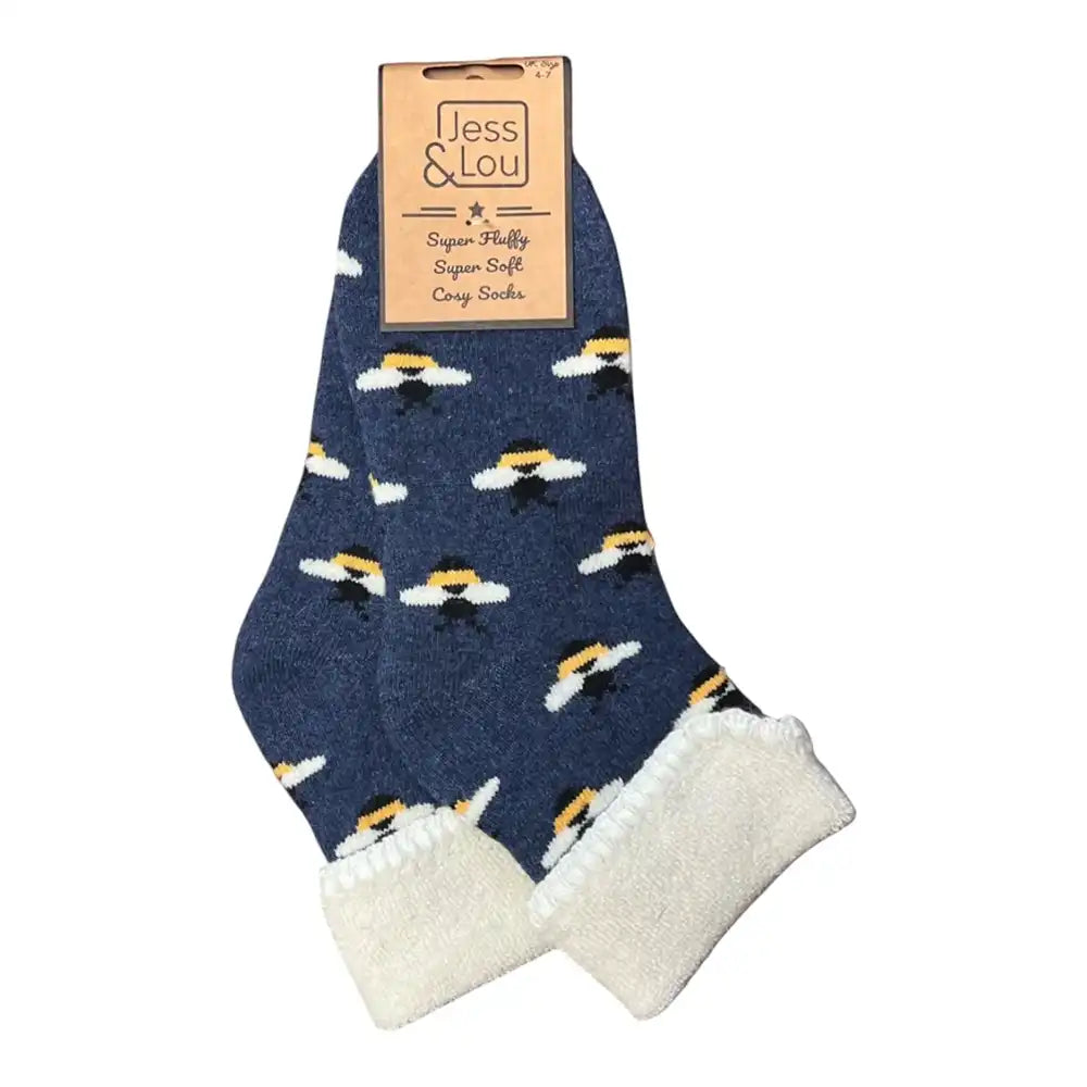 Cuff Top Cosy Socks - Navy Bumble Bee Socks