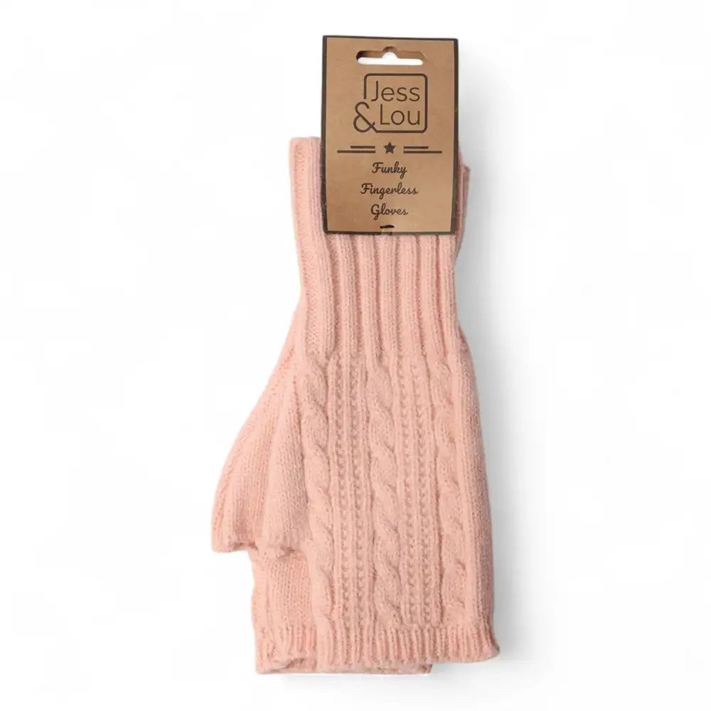 Cable Knit  Fingerless Gloves - Pale Pink