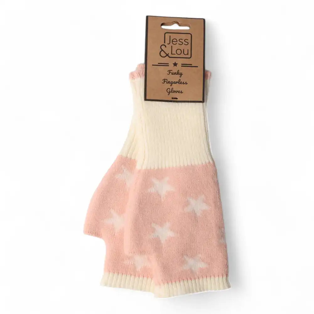 Star Fingerless Gloves - Ecru & Pink