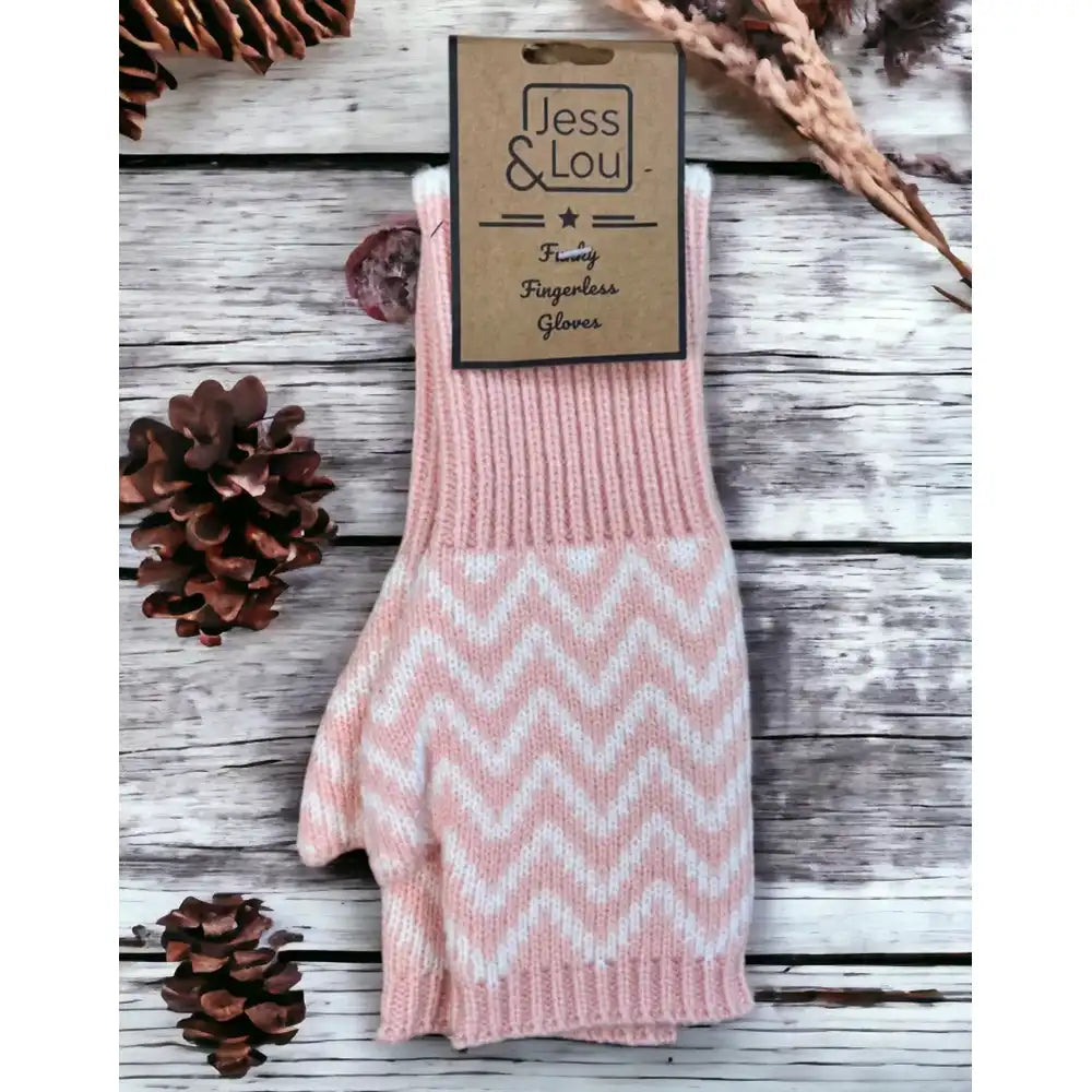 Herringbone Fingerless Gloves - Pink